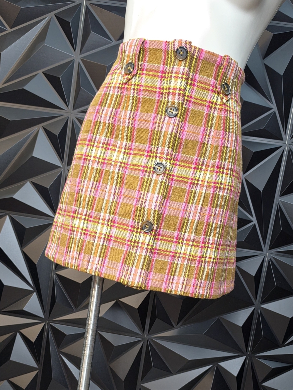 Maeve Pink and Tan Plaid Button-Front Skirt